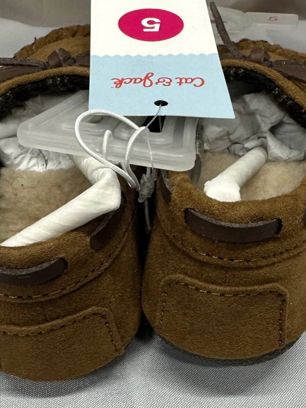 Cat & Jack Toddler Unisex Size 5 Brown Suede Moccasin Slippers NWT